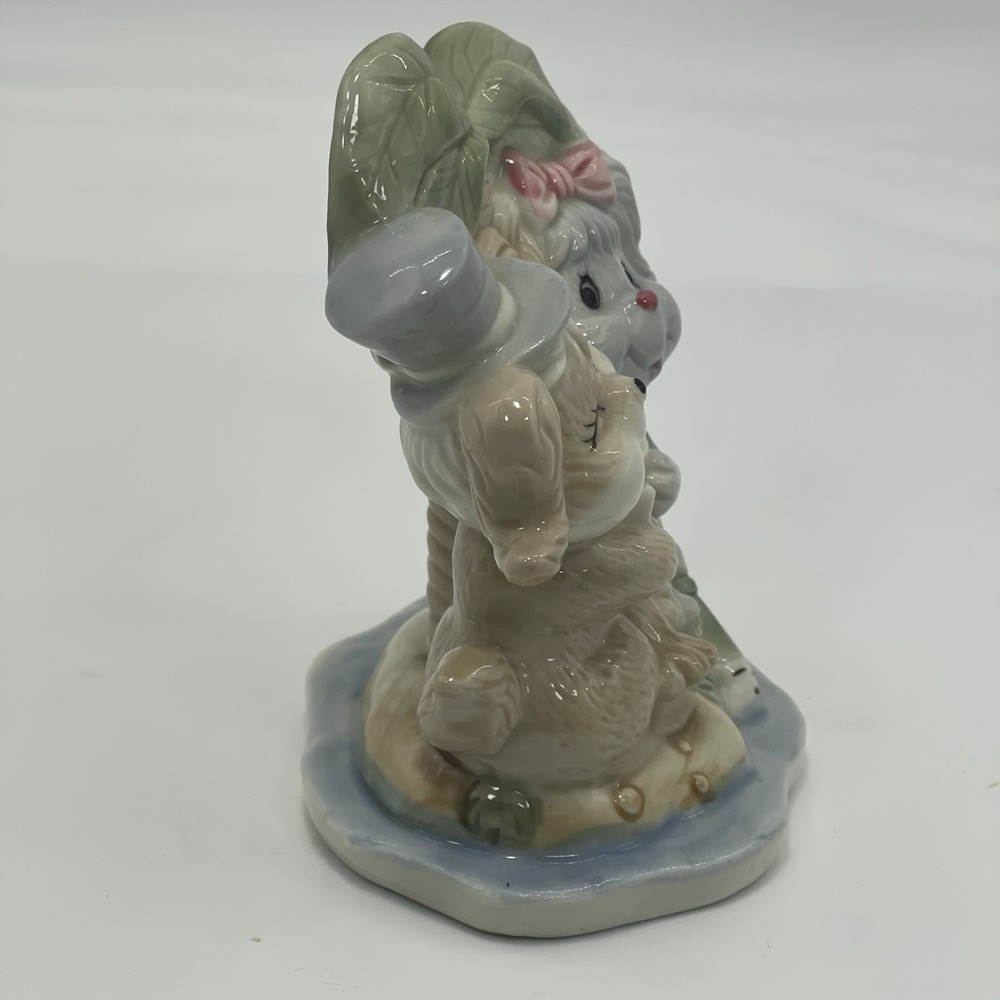 Vintage Porcelain Dogs Puppy Love Figurines Island Tropical Palm Tree Bow‎ Hat - Picture 4 of 8